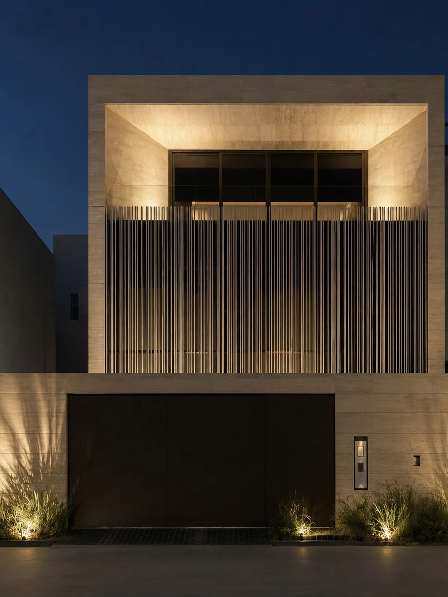 Project Lamella completed elevation at dusk