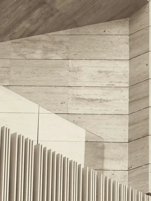 Travertine coursing at an external corner